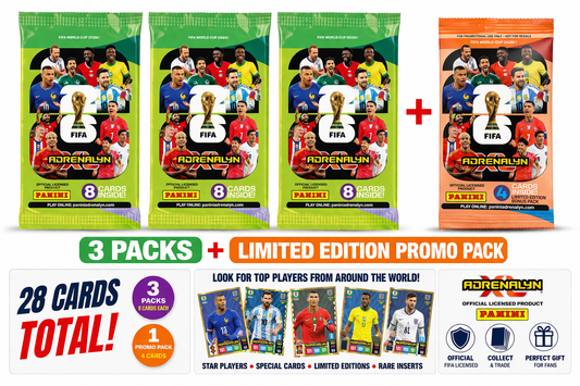 Panini FIFA World Cup 2026 Adrenalyn XL Trading Cards Bundle – 3 Booster Packs + 1 Promo Pack
