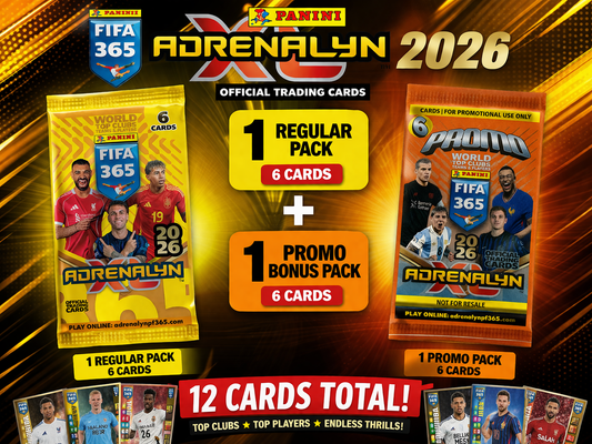 Panini FIFA 365 2026 Adrenalyn XL Trading Cards Bundle – 1 Regular 6-Card Pack + 1 Promotional Pack – Factory Sealed Football Collectible